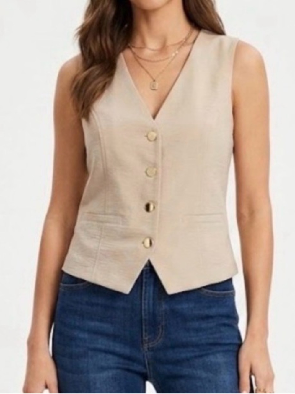NWT Maison d'Amélie Paris Women’s Button Up Dress Suit Vest in Beige Size Small